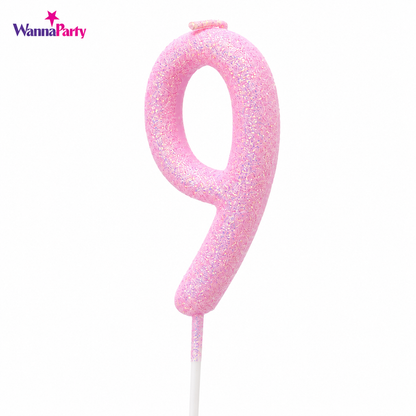 Glitter Designer Pink Candle Number 9 | Cake Candles