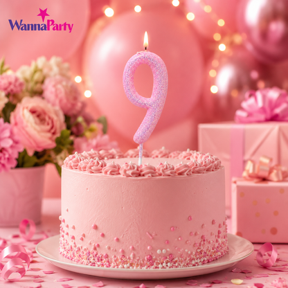 Glitter Designer Pink Candle Number 9 | Cake Candles