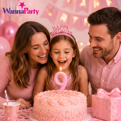 Glitter Designer Pink Candle Number 9 | Cake Candles