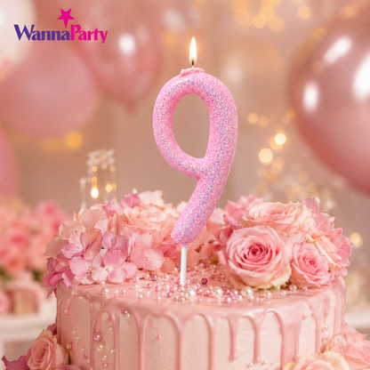 Glitter Designer Pink Candle Number 9 | Cake Candles