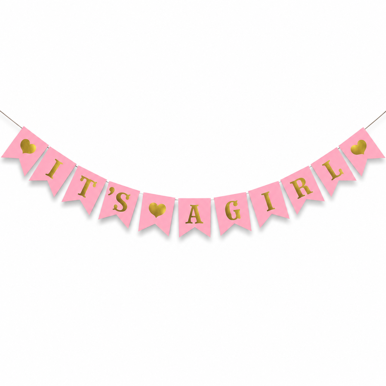 It’s A Girl Pink & Gold Banner, Baby Welcome Bunting Banner