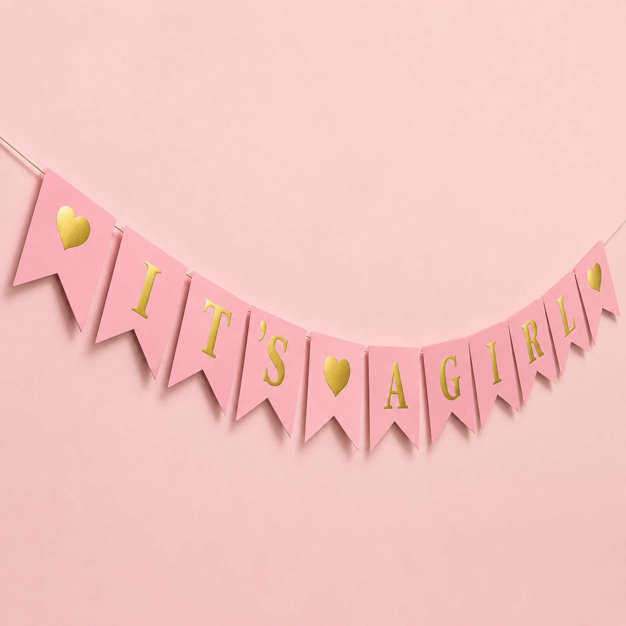 It’s A Girl Pink & Gold Banner, Baby Welcome Bunting Banner