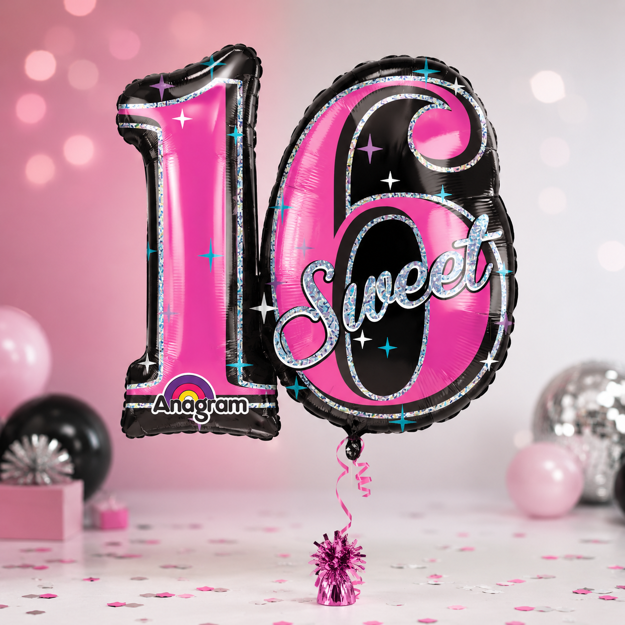 Sweet 16 Sparkle Holographic Shape Balloon (Pink)
