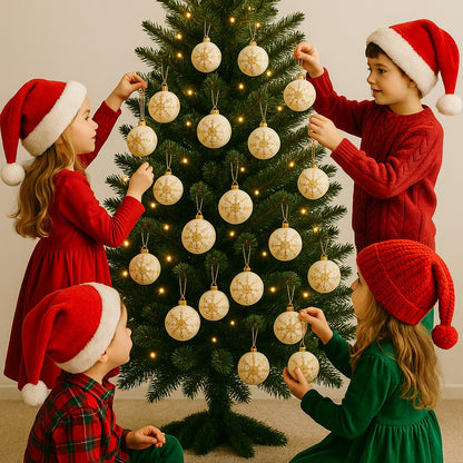 Christmas Glitter White Balls with Golden Snowflakes - 6PC