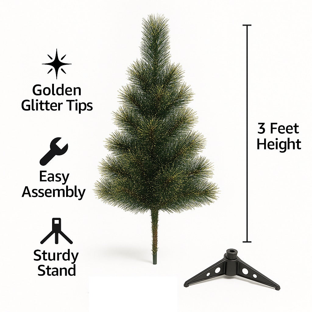 Christmas Pine Tree with Golden Glitter Dust - 3FT
