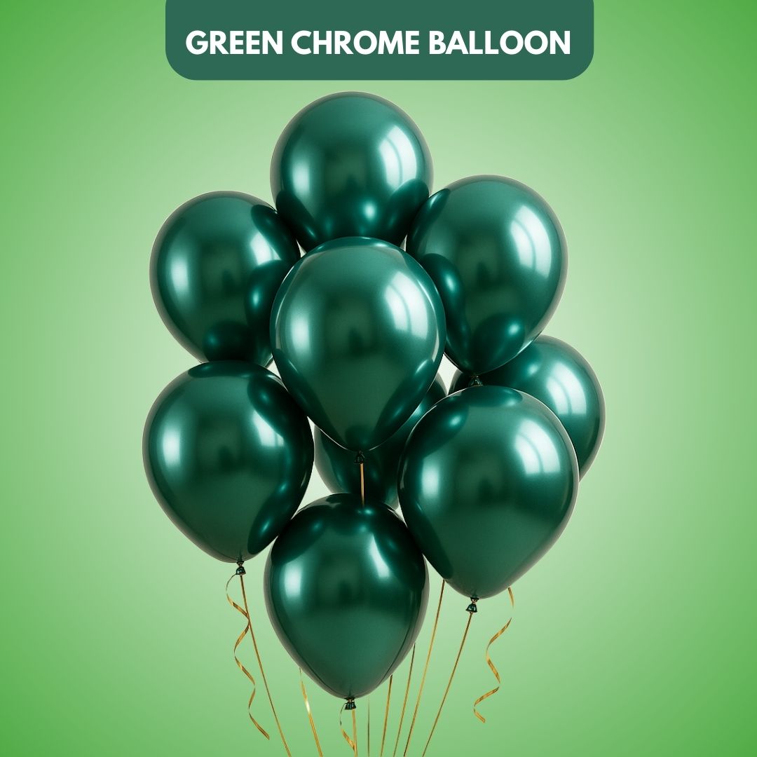 Chrome Green Rubber / Latex Balloon - Helium Quality - 12 inches - 10PC