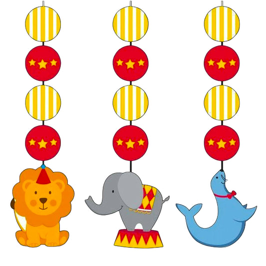 Circus Time Cutout w/Circus Animal Dangling Cutouts Hanging Decoration - 3PC