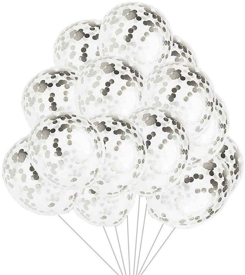 Wanna Party Transparent Balloons with Silver Confetti 12" - 5 Pieces