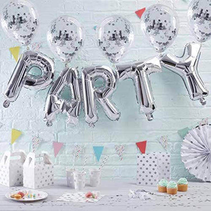 Wanna Party Transparent Balloons with Silver Confetti 12" - 5 Pieces