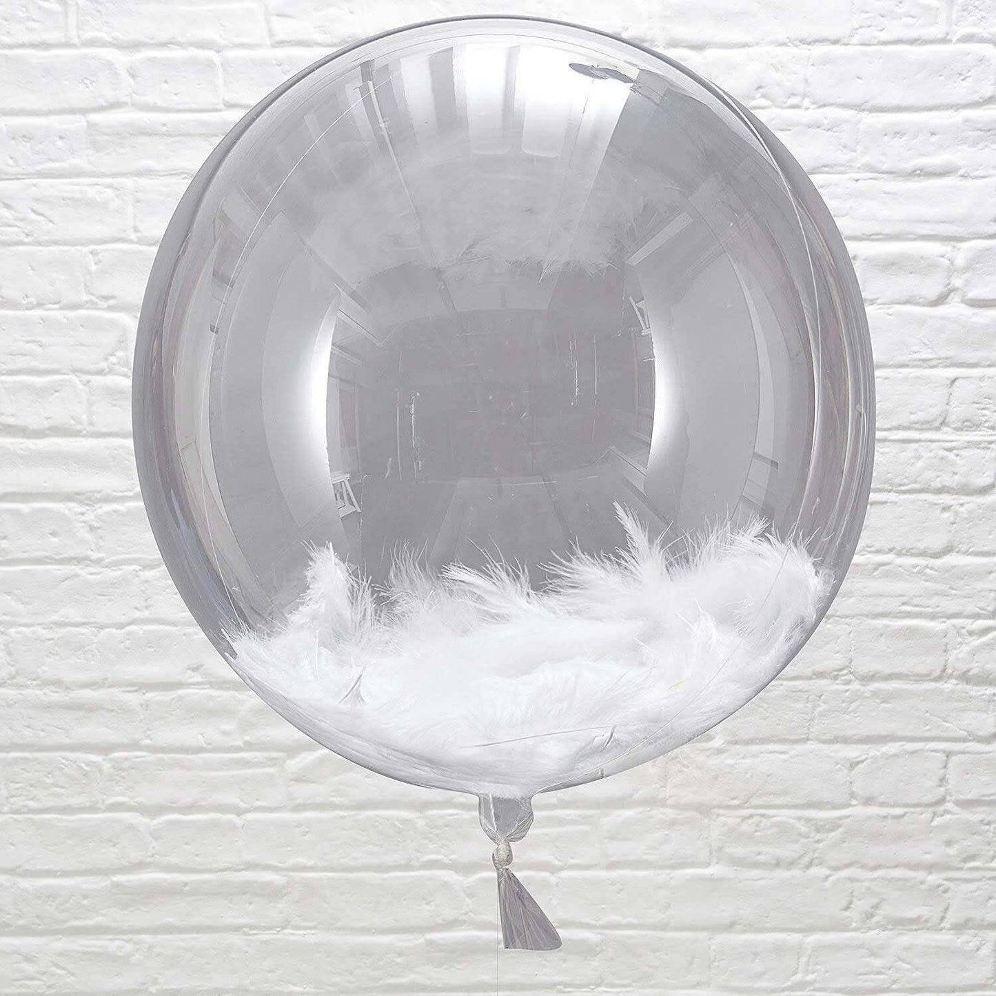 Transparent Balloon w/ White Feathers 18"