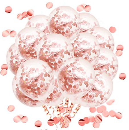 Transparent Balloons with Rose Gold Confetti 12"