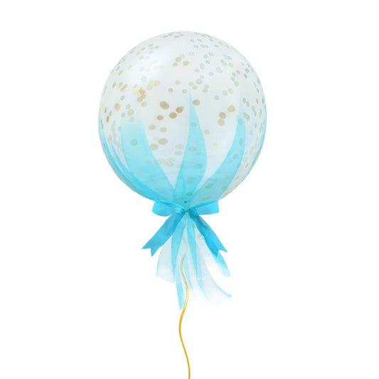 Clear Balloon With Blue Net And Golden Confetti - 18 inches - 1PC