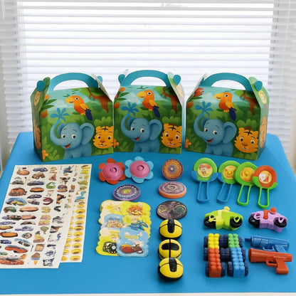 Jungle Animal Theme Treat Boxes with Mixed Return Gift Favors Combo Pack - 60PC