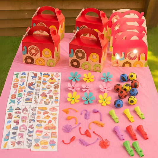 Donut Theme Treat Boxes with Mixed Return Gift Favors Combo Pack - 60PC