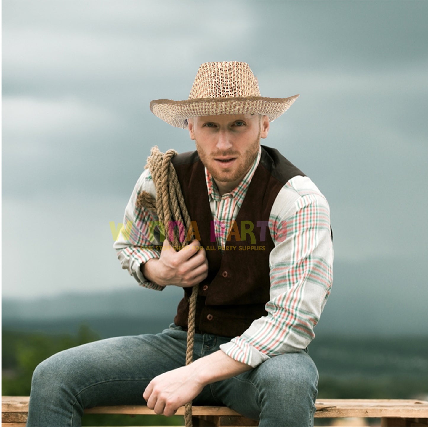 Cowboy Beach Hat with Brown Ribbon