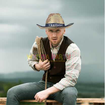 Cowboy Beach Hat with Dark Blue Ribbon