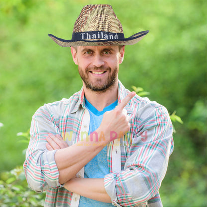 Cowboy Beach Hat with Dark Blue Ribbon