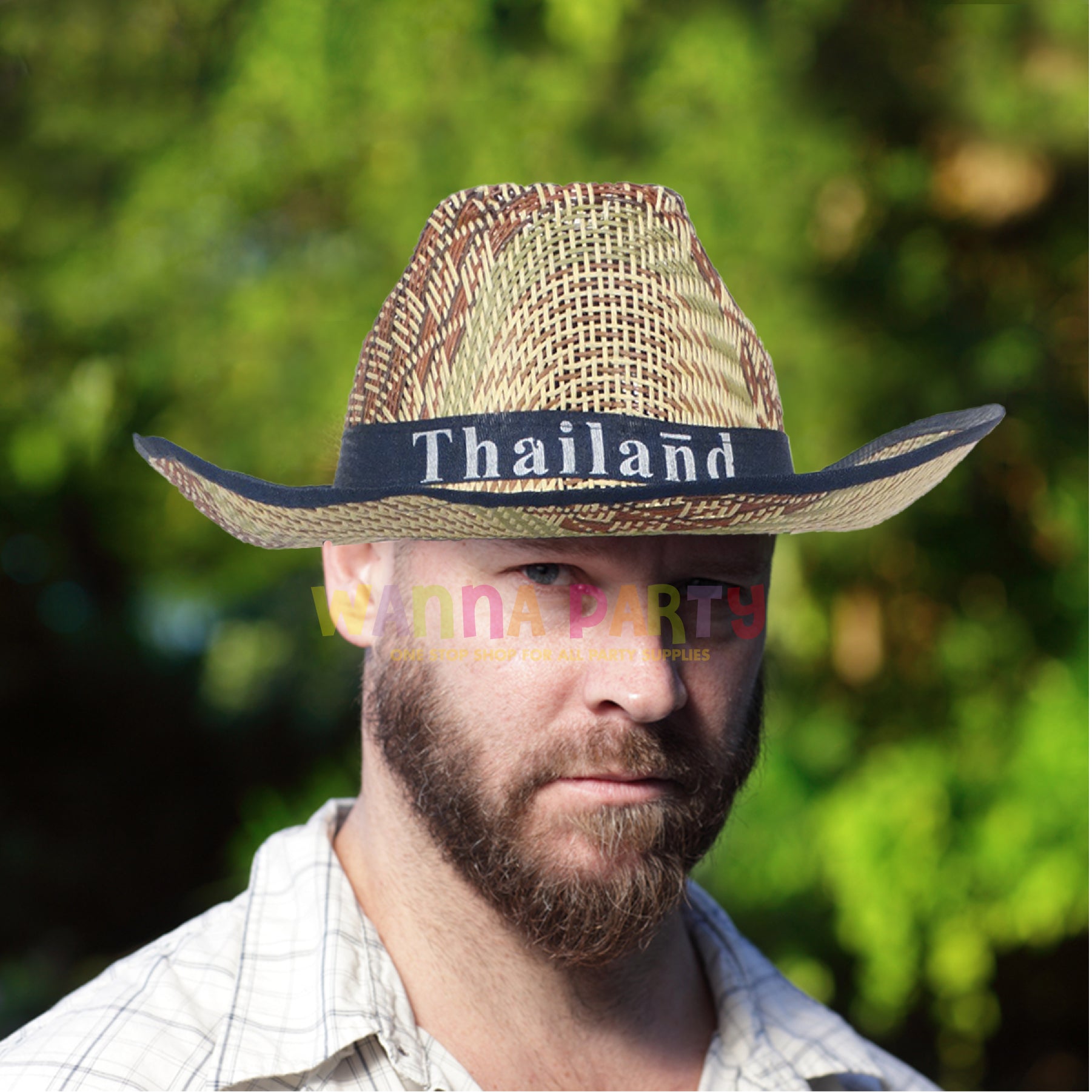 Cowboy Beach Hat with Dark Blue Ribbon