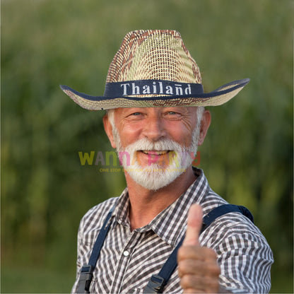 Cowboy Beach Hat with Dark Blue Ribbon