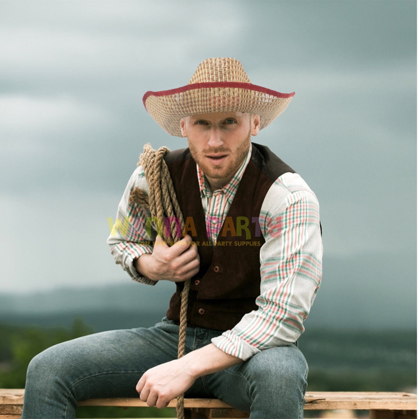 Cowboy Beach Hat with Red Ribbon