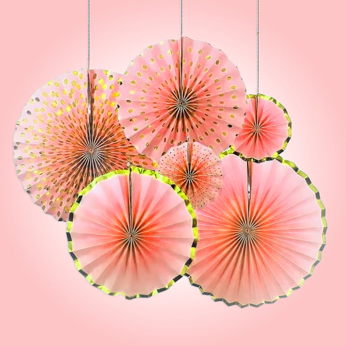 Designer Rose Gold Paper Fans Set - 6PC
