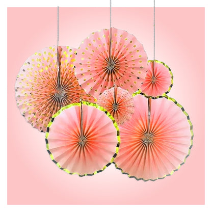Designer Rose Gold Paper Fans Set - 6PC