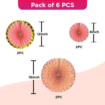 Designer Rose Gold Paper Fans Set - 6PC