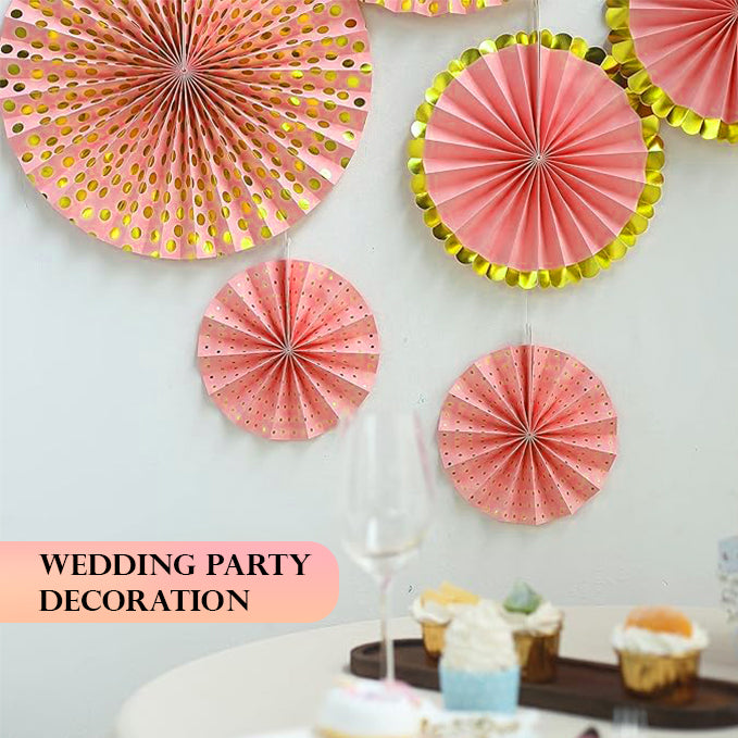 Designer Rose Gold Paper Fans Set - 6PC