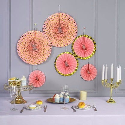Designer Rose Gold Paper Fans Set - 6PC