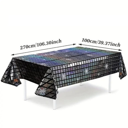 Disco Ball Print Silver & Black Tablecover - 9FT x 3.5FT - 1PC