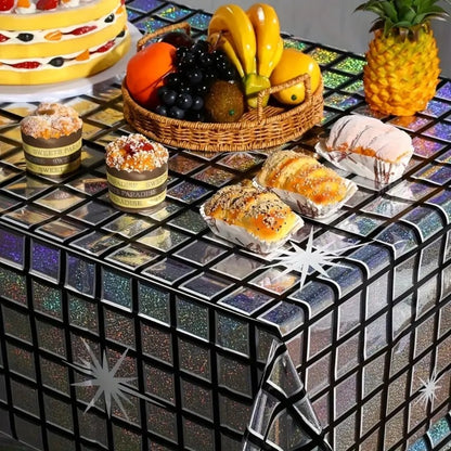 Disco Ball Print Silver & Black Tablecover - 9FT x 3.5FT - 1PC