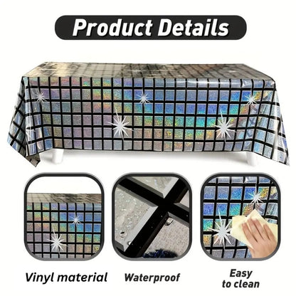 Disco Ball Print Silver & Black Tablecover - 9FT x 3.5FT - 1PC