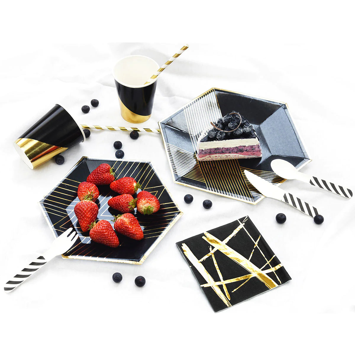 Black & Gold Hexa Shaped Plates 9" - 10PC