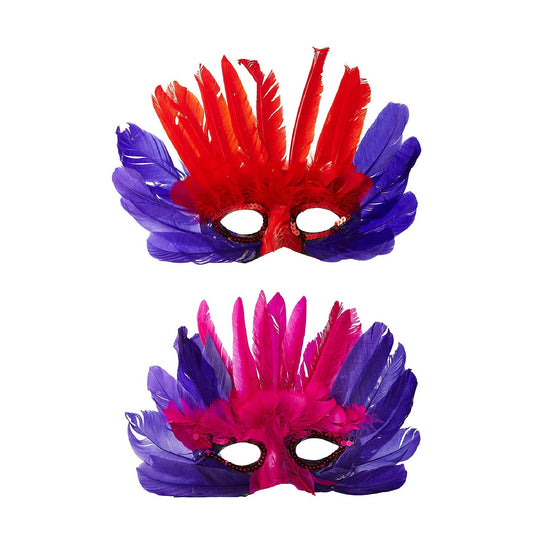 Masquerade Eye Mask with Feathers for African/ Tribal Look - 4PC