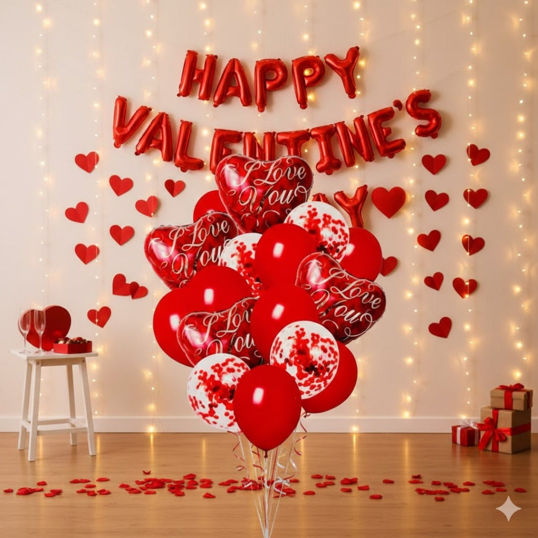 I Love You Heart Shaped Foil Balloon with Confetti Balloons Set - Pack of 16