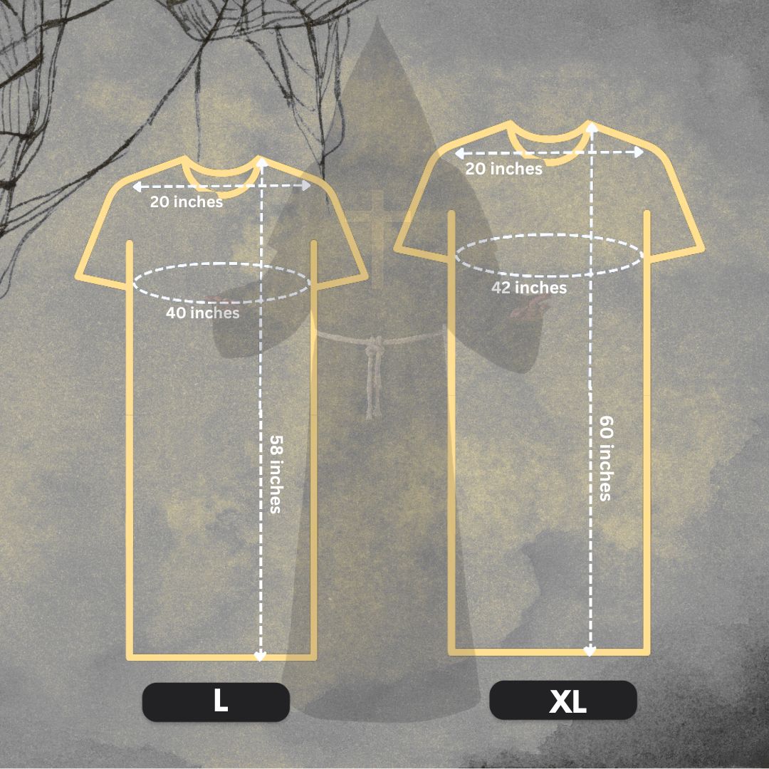 Friar Medieval Hooded Monk Priest Adult Robe Costume with  Cross Sign and Rope