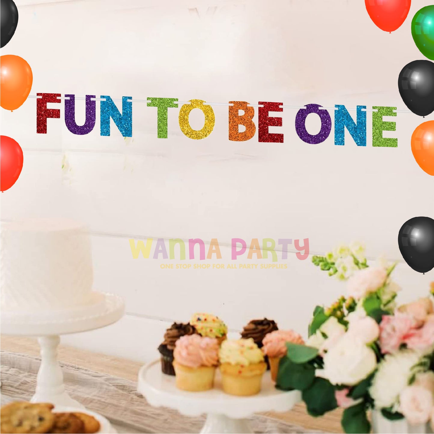 Fun To Be One Rainbow Glitter Banner 12'x6"