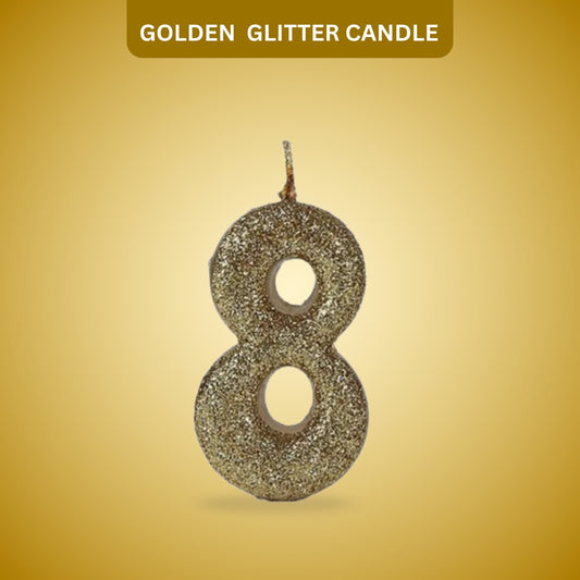 Number 8 Golden Glitter Candle - 1PC