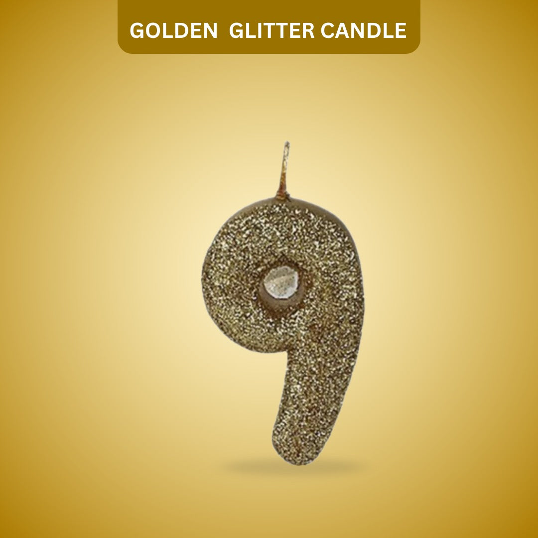 Number 9 Golden Glitter Candle - 1PC
