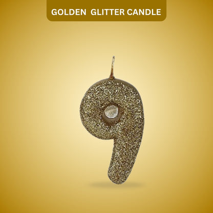 Number 9 Golden Glitter Candle - 1PC