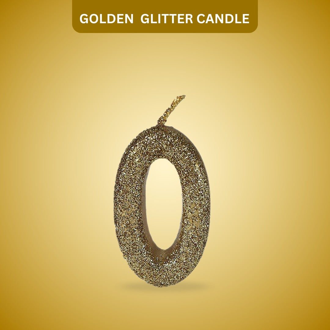 Number 0 Golden Glitter Candle - 1PC