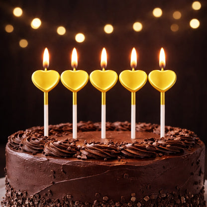 Glossy Golden Heart Shape Candle on Stick - 5PC