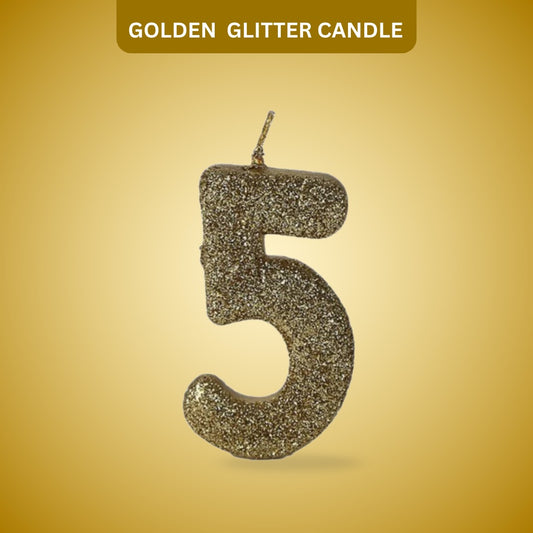 Number 5 Golden Glitter Candle - 1PC