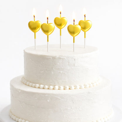 Glossy Golden Heart Shape Candle on Stick - 5PC