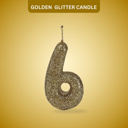 Number 6 Golden Glitter Candle - 1PC