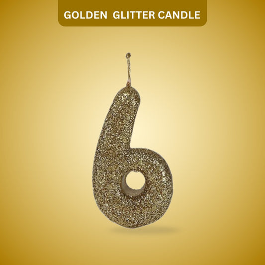Number 6 Golden Glitter Candle - 1PC