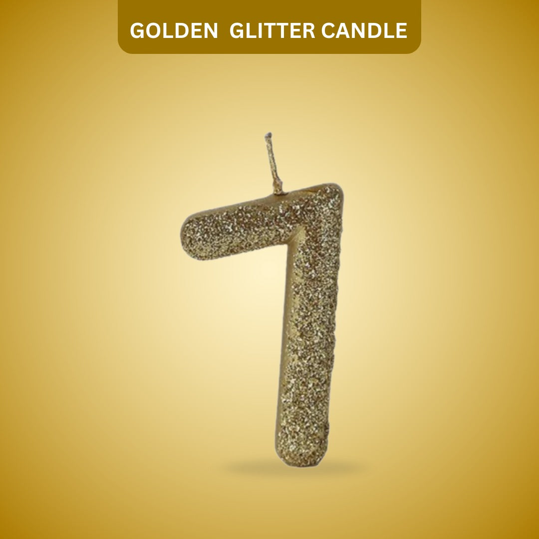 Number 7 Golden Glitter Candle - 1PC