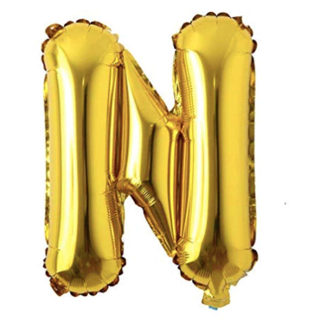 16" Letter N Golden Balloon