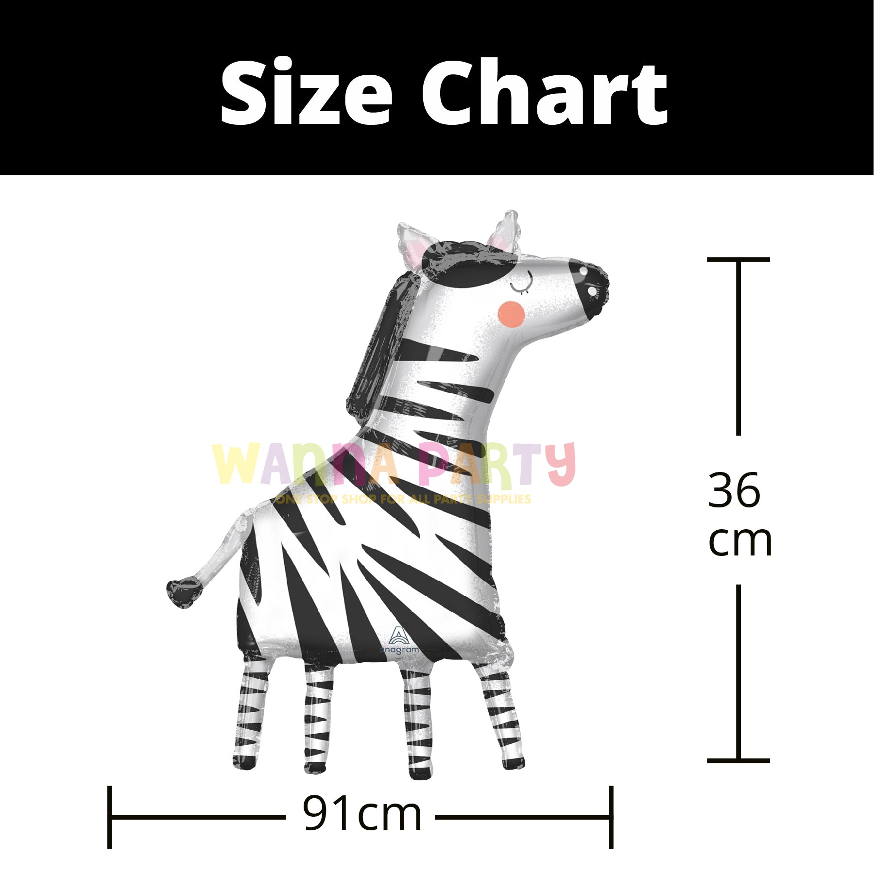 Large Shape Get Wild Zebra Balloon 36 Inch