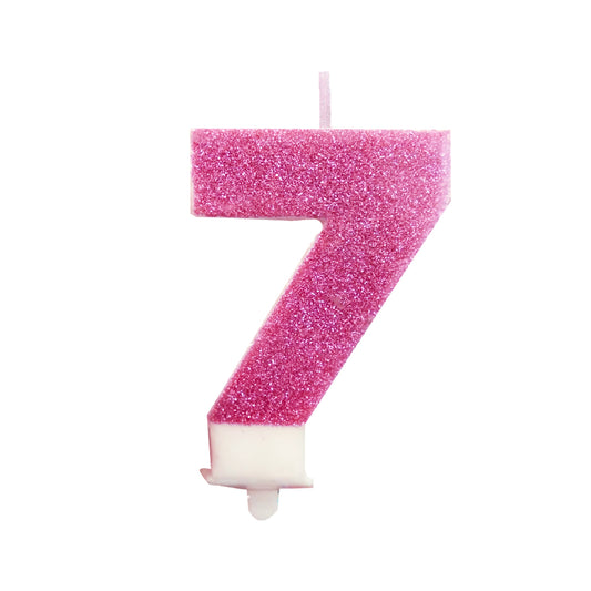 Glitter Number 7 Pink Birthday Candle - 1PC